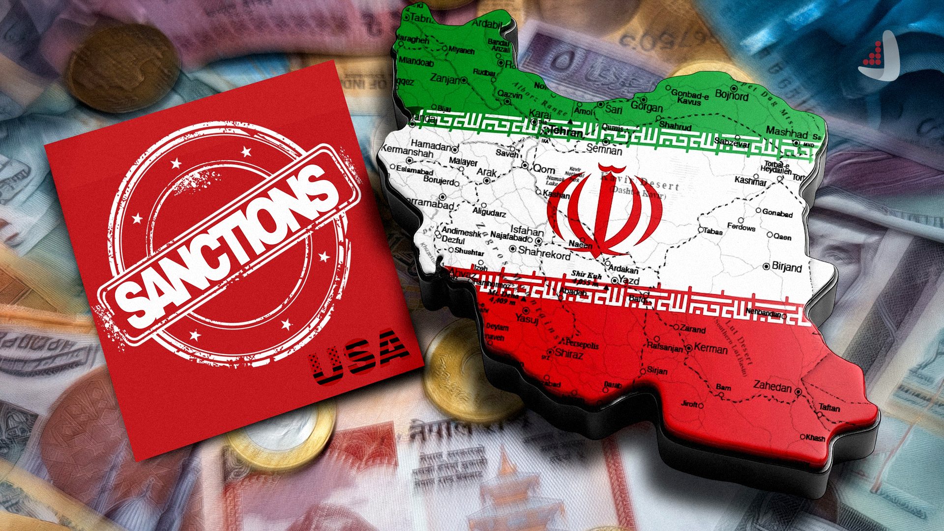 Iran Map and US Sanctions Stamp
