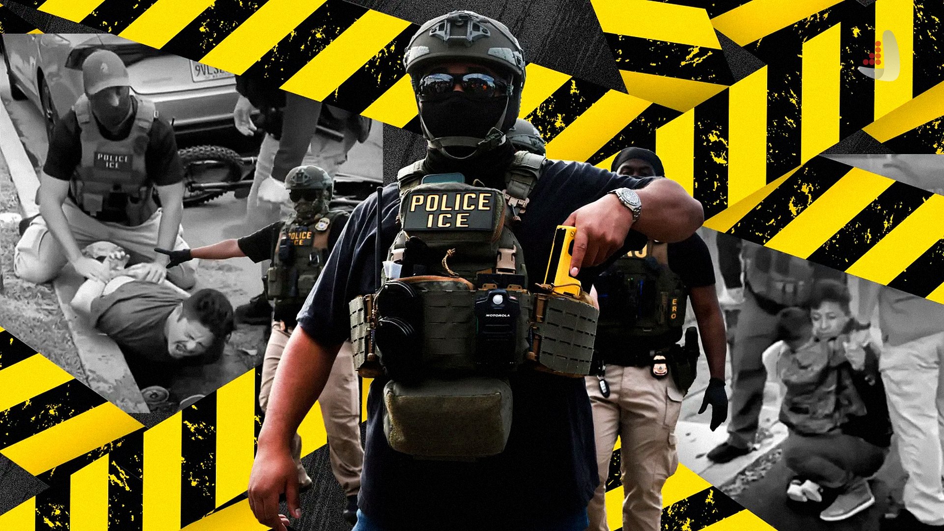 Photo illustration depicting U.S. immigration enforcement and ICE agents, representing deportation operations, surveillance, and the impact of immigration policies on American communities _ Diplomacy Atlas
