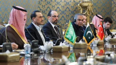 Delegates from Iran, Saudi Arabia, Turkey, and Pakistan attending a formal security meeting