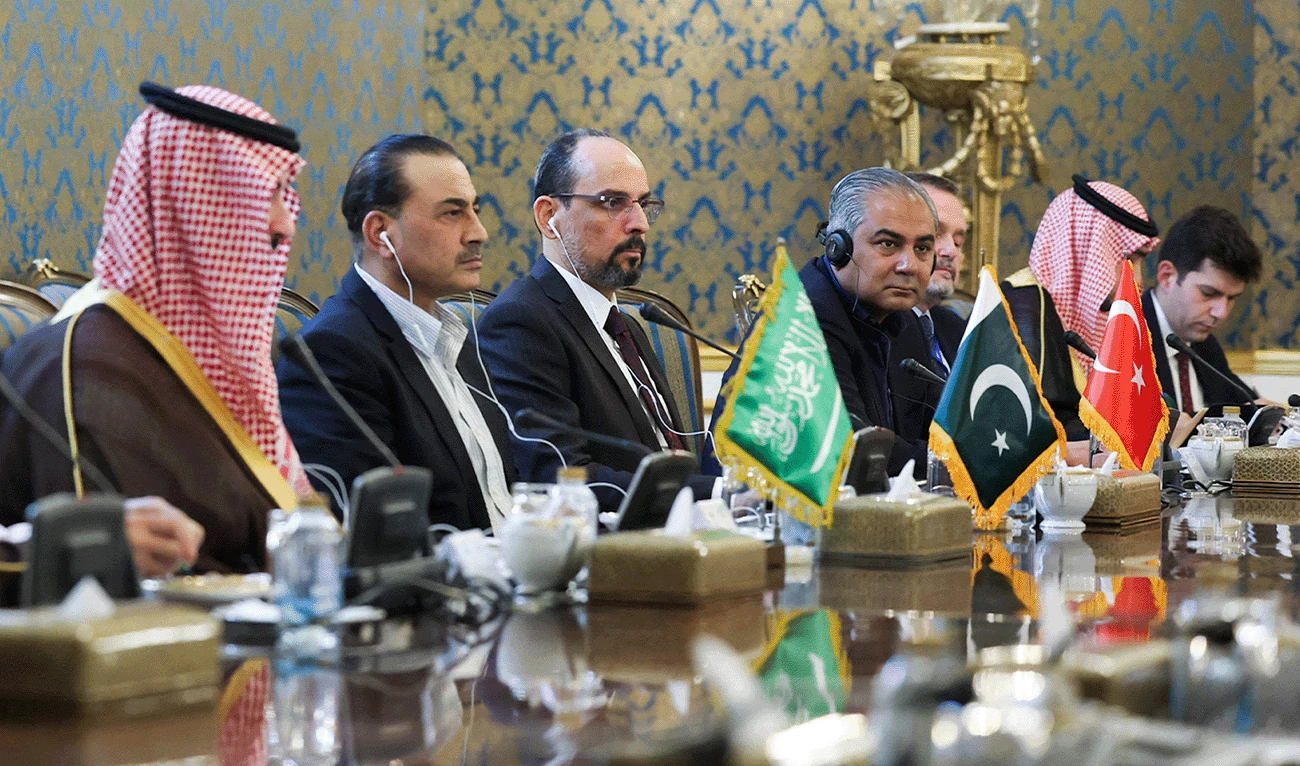 Delegates from Iran, Saudi Arabia, Turkey, and Pakistan attending a formal security meeting