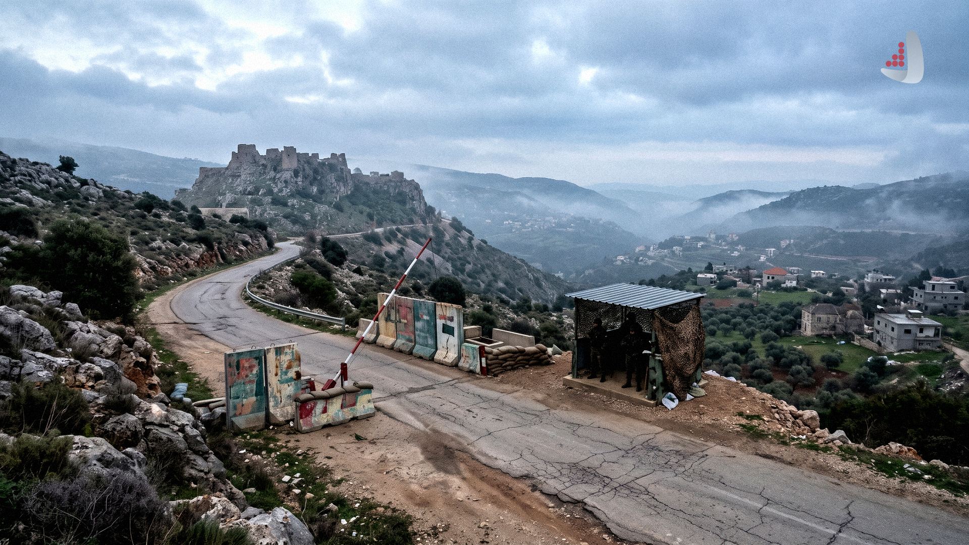 Military checkpoint on a mountain road leading to Beaufort Castle
