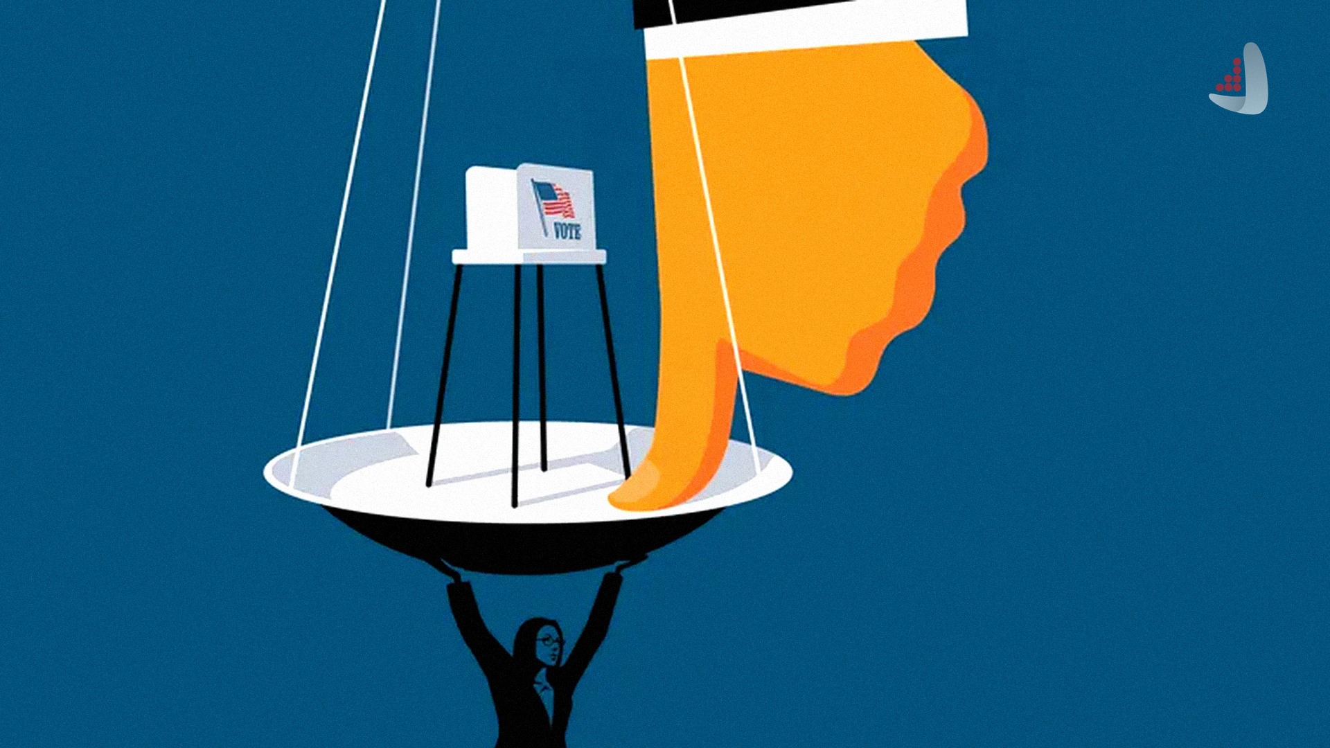 Illustration of a thumb pressing down on the scales of justice, symbolizing political pressure on election officials and the struggle to protect the integrity of the 2026 U.S. midterm elections _ Diplomacy Atlas